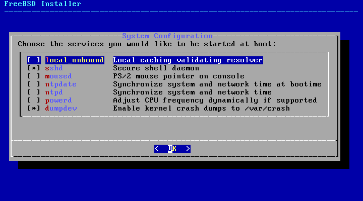 bsdinstall config services
