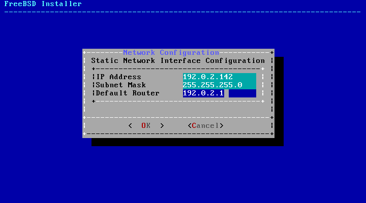 bsdinstall configure network interface ipv4 static